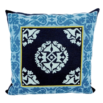 20-7174-Blåt ornament med bladranke – Pude – Thorvald Bindesbøll